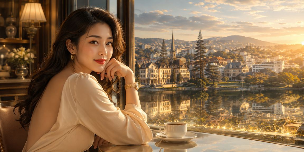 Người dùng tại Đà Lạt thưởng cà phê và truy cập ưu đãi tk159 qua điện thoại di động